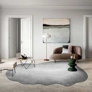 Прост овалния висококачествен сив килим с неправилна форма, хол, нова зеландия вълна, нощни килим за спалнята, домашен модерна масичка за кафе