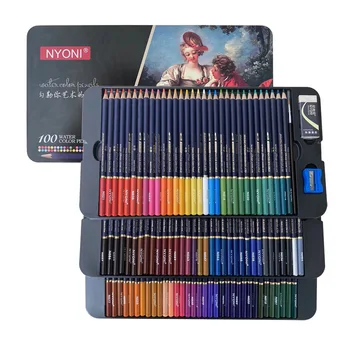 Професионален набор от акварельных цветни моливи NYONI, желязна кутия, цветни художествени моливи за рисуване акварел Aquarel Lapices De Colores