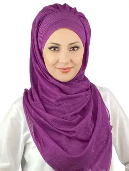 Пурпурен Цвят Практичен Сребро Шифоновый. → Вечерна Рокля Шал Нова Мода Ислямски Мюсюлманин. → Тенденция. → Готови Дрехи, Шапка, Шал