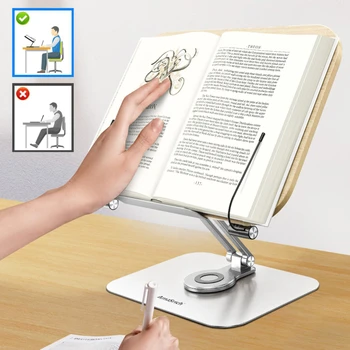 Регулируема алуминиева поставка за книги с различна височина и ъгъл Скоба за кулинарна книга Тенис на държач за четене за офис кухня училищна лаптоп таблет