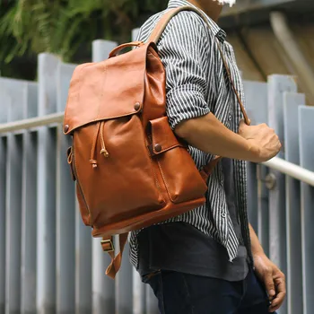 Ретро мода, благородна студентски училищна чанта от естествена кожа, за пътуване на открито, мъжки раница с голям капацитет, чанта за лаптоп
