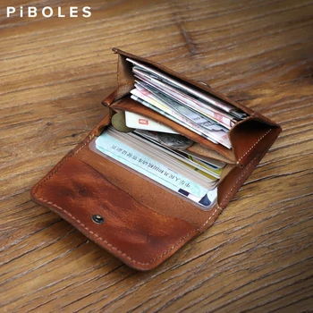 Ретро портфейл за карти от естествена кожа ръчно изработени от телешка кожа, притежател на кредитна карта, калъф за самоличност, малка в чантата за съхранение на монети, чанта за пари, мъже