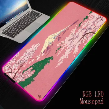 Розови цветя RGB Голяма игри подложка за мишка Геймър Подложка за компютърна мишка XXL Подложка за мишка Настолен мат с подсветка за клавиатурата Mause