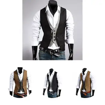 Рокля, костюм, жилетка, стилен дишаща однобортный мъжки бизнес жилетка от две части, работно облекло, костюм, жилетка