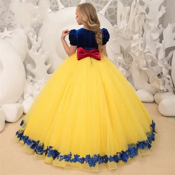 Рокля с цветя модел за момичета, апликация на принцеса с лък, пушистое рокля за първо причастие, детско облекло за рожден ден, облекло за сватбеното парти