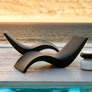 Ротанговое стол за отдих на открито, балкон, чадър, шезлонг за басейн, разтегателен плажна стол от ратан