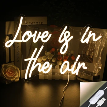 Ръчна изработка, топло бяла неонова лампа Love is in the air, led неонова лампа, сватба парти, начало декор на стените, неонова светлинна дъска за момичета, 5, USB