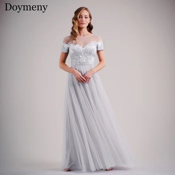 Сватбена рокля Doymeny за парти, Популярно Лято 2023, Трапециевидный V-образно деколте С отворени рамене, Апликации, Луксозен халат за сватба