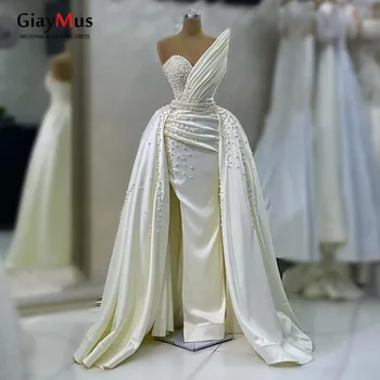 Сватбена рокля GiayMus Русалка, хубава рокля за сватбени партита с перли, расшитое мъниста, плюс размера на подвижна опашка без ръкави, Саудовское сватбена рокля