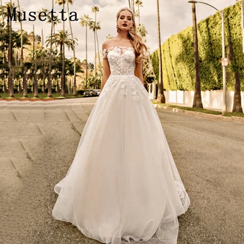 Сватбени рокли Musetta с открити рамене, дантелени апликации, носи вратовръзка, колан отзад, сватбена рокля, сканиране, Trian 2022, сшитое по поръчка