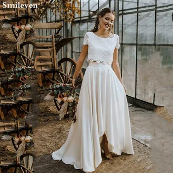 Сватбени рокли Smileven в стил бохо, 2 броя, дантелени апликации с висока дъното, сватбени рокли с къс ръкав, vestido de noiva