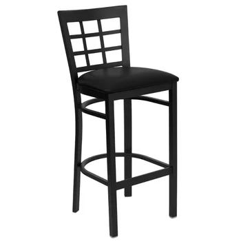 Серия LISM Черен Метален Бар Стол за заведение с прозорец облегалка - Черен Винил Бар Столове със седалки Комплект от 1