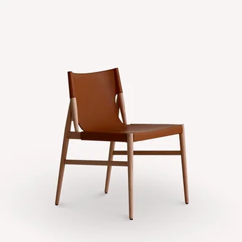 Скандинавски трапезария стол от масивно дърво, лесен италиански дизайнерски стол кожа на седлото, етажерка стол, стол с облегалка за кафе, дизайнерски стол