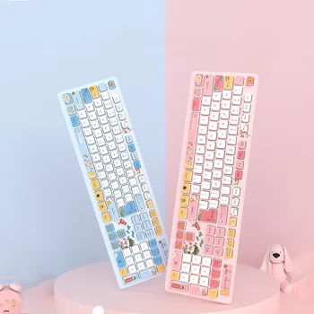 Сладък безжична детска клавиатура със 104 клавиша, цветни мультяшная тиха розова жични клавиатура за лаптоп, подарък за настолен компютър, подарък за момичета-геймъри