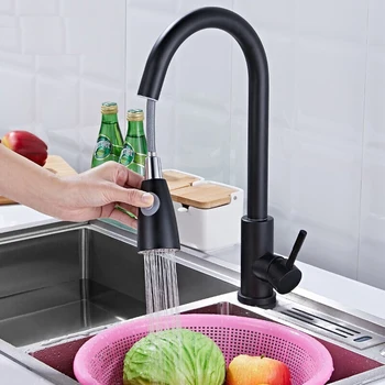 Смесител за мивка за измиване на зеленчуци в кухнята с филтър за вода-мивки, Прибиращи миксер в една дупка кран за мивка в банята, въртящи се на 360°