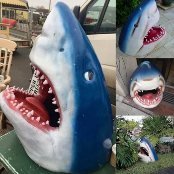Статуята на бялата акула, градинско изкуство, смола, реалистична глава на бялата акула, креативна скулптура, басейн за двора, украса за дома на открито