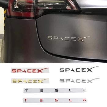 Стикер в багажника на колата от ABS-пластмаса, емблема, стил за Tesla Model 3, модели ModelX, Roadster, SpaceX, авто, задни иконата, буквално лого, аксесоари