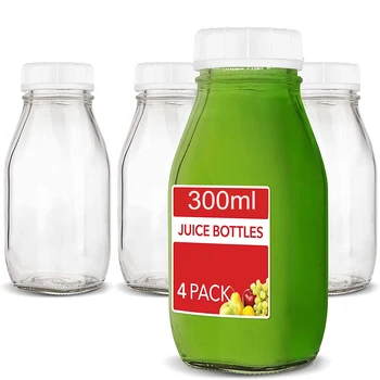 Стъклени бутилки за сок с капак (4 опаковки) - за Многократна употреба на Стъклените бутилки с защелкивающимися капаци, защитени от отваряне на Бутилки от хранително-стъкло