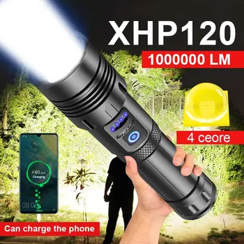 Супер XHP120 Мощен led фенерче XHP90 висока мощност, която се презарежда тактически фенер 18650 Usb, туризъм лампа