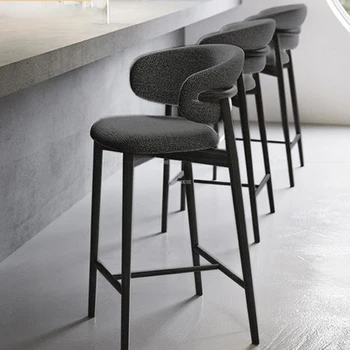 Съвременните дървени бар столове Кухня Висока облегалка стол Скандинавски луксозен дизайнерски Бар столове, мебели за всекидневна