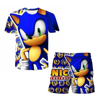 Тениска за момчета и момичета, Летен костюм Sonic 2 от 4 до 14 години, бебешки тениски с къс ръкав и 3D принтом Sonic, костюм модел