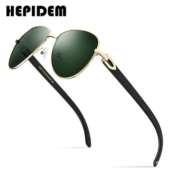 Точки от рог на бизон HEPIDEM, нови висококачествени мъжки слънчеви очила, луксозни пилотните поляризирани слънчеви очила 0018