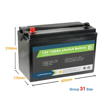 Търговия на едро с фабрика lifepo4 слънчева батерия rv Цилиндричен морски литиево-йонна батерия 12v 100ah голф lifepo4 батерия 12v 100ah bms