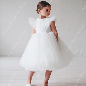 Тюлевое рокля с цветя модел за момичета, елегантни детски дрехи принцеса без ръкави, рожден ден, детски дантелени рокли за сватбената церемония
