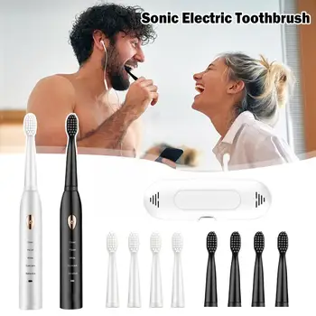 Ултразвуковата електрическа четка за зъби акумулаторна четка за зъби Електронни четки за избелване на зъбите моющаяся четка с таймер за възрастни T5u8