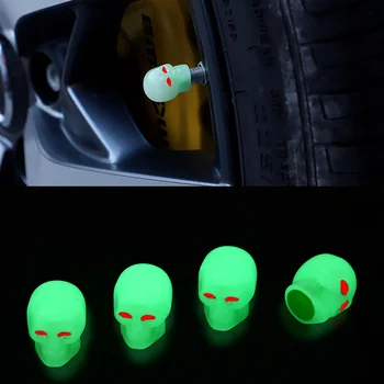 Универсален нажежен капачка на вентила под формата на черепа, нощен светещ делото дюзи, гуми за автомобил, мотоциклет, луминесцентни капачки за състав клапан, с аксесоари за гуми
