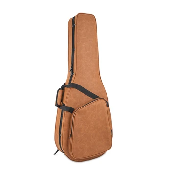 Чанта за китара 38/39 инча, раница от кафява кожа, защитена от вода, Вградени фланелен двойни презрамки, мек калъф с подплата за китара