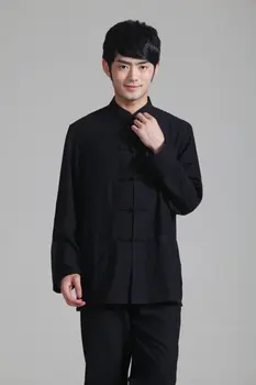 Черна китайска мъжко бельо яке кунг-фу ръчно изработени палта, безплатна доставка, размери M, L, XL, XXL, XXXL 2352-a