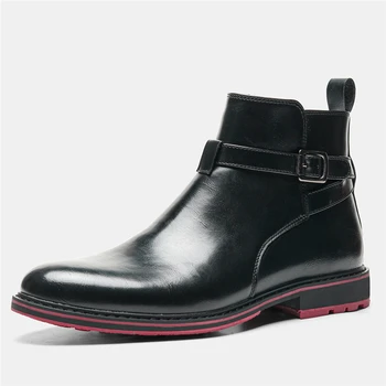 Черни модерен ежедневни мъжки обувки, реколта кожени обувки в британския западен стил, есенно-зимни ботильоны, работни обувки 