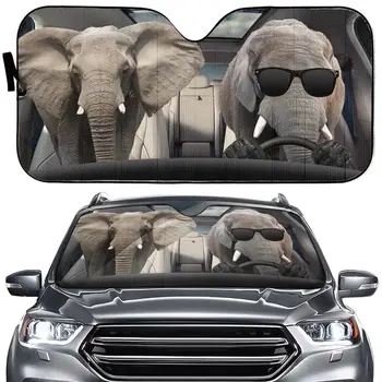 Шофиране слон Авто сенника на предното стъкло Забавен семеен козирка за слонове Животно Сгъваема топлоустойчива авто сенника на открито
