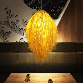 Японски пасторальный стил, ръчно изработени от ратан художествена полилей Ресторант бар полилей Ретро led полилей Декоративно осветление