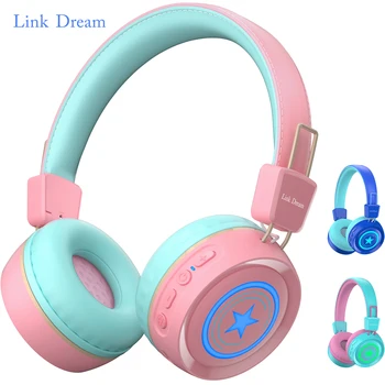 Bluetooth-слушалки Линк Dream Розов, време на възпроизвеждане 32 часа за деца, слушалки с микрофон, лента за глава, слушалки за КОМПЮТЪР, телефони iPad