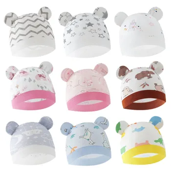 Мека шапчица-бини от чист памук за новородени, детска больничная шапка с уши мультяшного мечка, лятна дишаща шапка за момчета и момичета, бебешки аксесоари