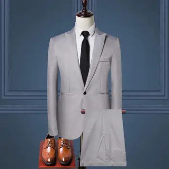 Однобортный комплект приталенных панталони, стилен мъжки комплект бизнес работно облекло, приталенные панталони с ревери, обикновена панталони с дълъг ръкав